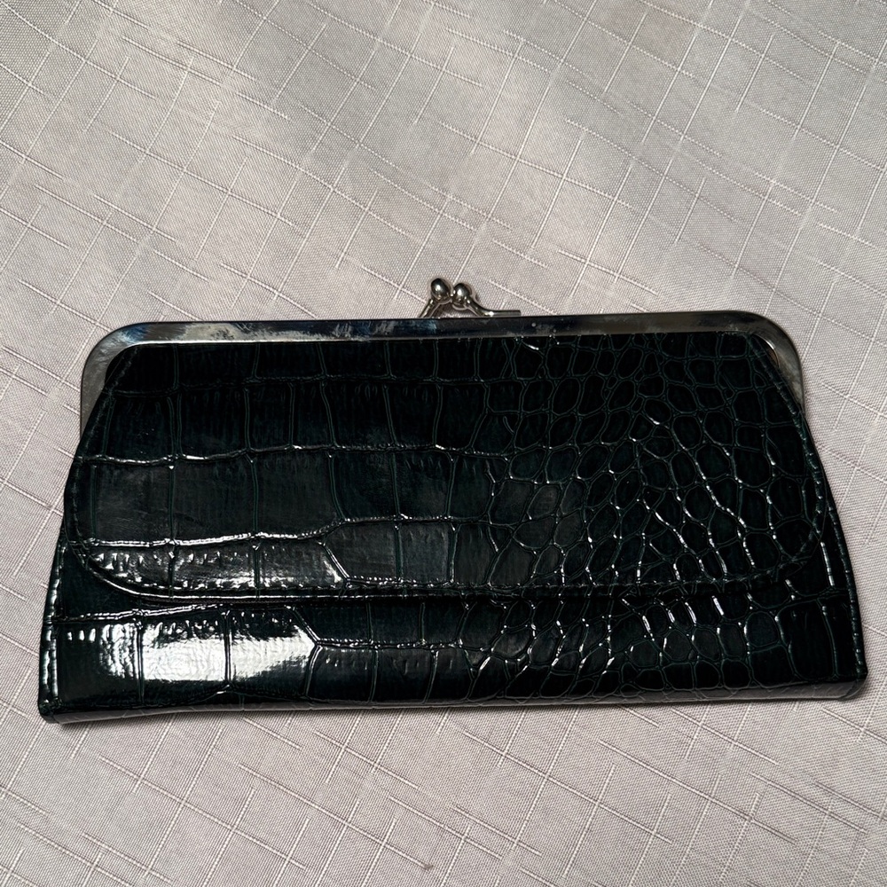 Dress Barn Black Crocodile-Patterned Clutch